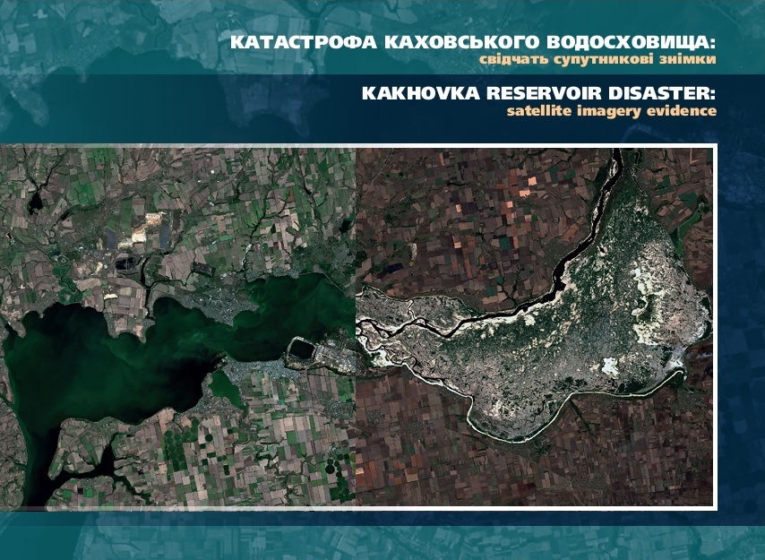 kakhovka reservoir disaster satellite imagery evidence